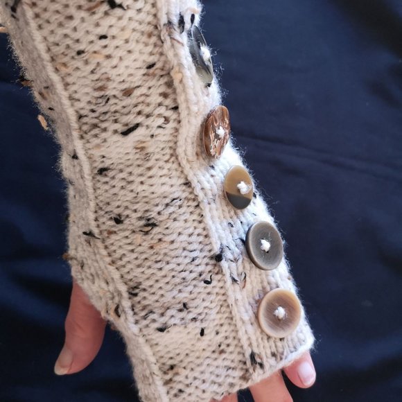 new Tweed HandKnit Seamless Fingerless Gloves Mittens Arm Warmer w.Buttons - Picture 4 of 11